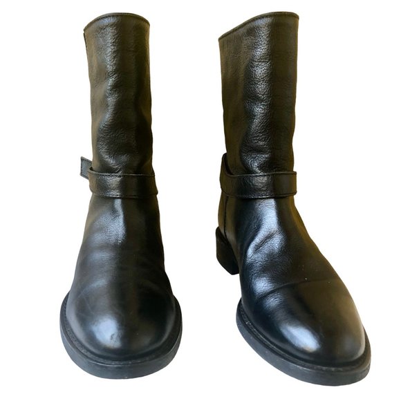 MADEWELL 1937 Biker Moto Boot Black Leather Pull On Ankle Strap Womens 7 - Picture 7 of 16